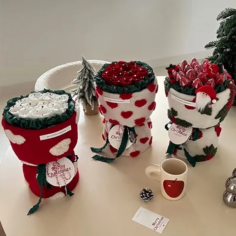 Soft Lamb Wool Plush Fabric Heart Strawberry Floral Pattern Bouquet Packaging Material Valentine's Day Gift Wrap DIY Sewing Cloth