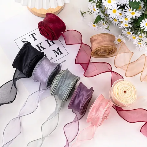 Wavy Edge Chiffon Fishtail Yarn Ribbon For Flower Bouquet Gift Packaging Organza Border Decorative Tape For Wedding Party