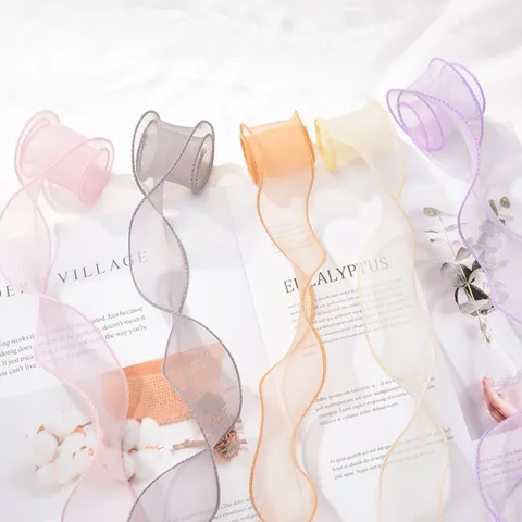 Wavy Edge Chiffon Fishtail Yarn Ribbon For Flower Bouquet Gift Packaging Organza Border Decorative Tape For Wedding Party