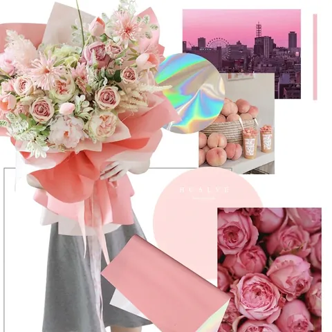 Papel de Embalaje para Ramo Láser Iridiscente Impermeable Arcoíris Hard Candy Florista Papel de Embalaje para Regalos