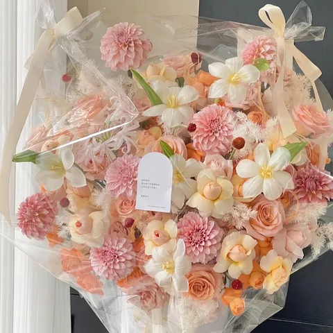 Bolsa Antipolvo para Ramo de Flores Transparente Material de PE Electrostático Cubierta de Embalaje Impermeabile a Prueba de Viento para Entrega de Florista
