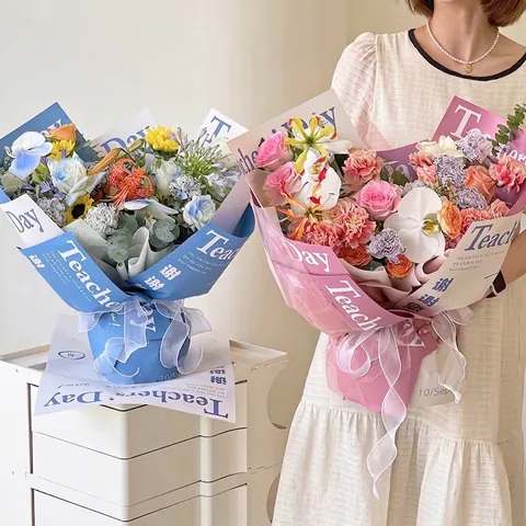 Teacher's Day Flower Wrapping Paper Waterproof OPP Film For Carnation Bouquet Florist Floral Art Packaging Material Modern Minimalist Design