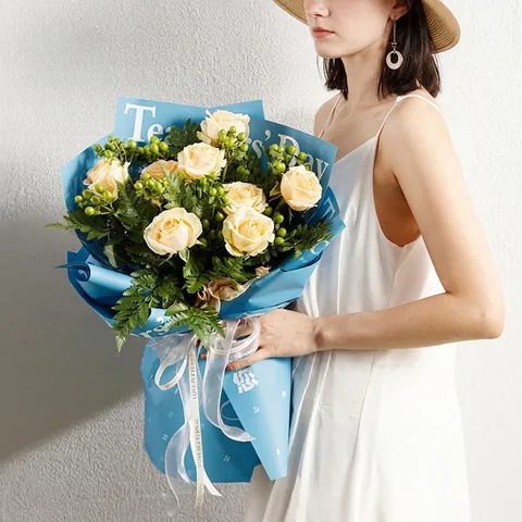 Teacher's Day Flower Wrapping Paper Waterproof OPP Film For Carnation Bouquet Florist Floral Art Packaging Material Modern Minimalist Design