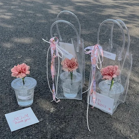 Transparent PVC Flower Packaging Bag Waterproof Jelly Tote Bag Valentine's Day Gift Bag Thickened OPP Clear Floral Box
