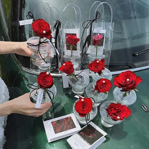 Transparent PVC Flower Packaging Bag Waterproof Jelly Tote Bag Valentine's Day Gift Bag Thickened OPP Clear Floral Box