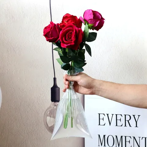 Transparent PE Flower Water Bag For Bouquet Root Protection Leakproof Clear Plastic Floral Hydration Pouch Florist DIY Packaging Supplies