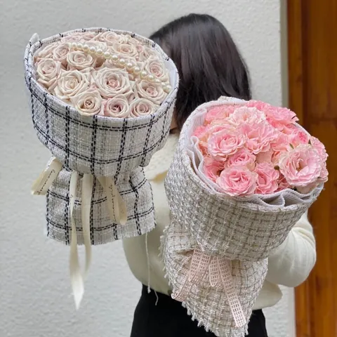 Hahnentritt Tweed Blumenstrauß Verpackungsstoff Eleganter Vintage Fransenstoff Für Muttertag Geburtstag Geschenk Blumendekoration Material