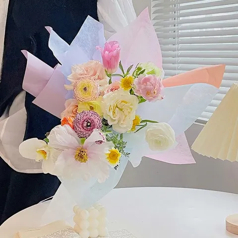 Cloud Cotton Polyester Flower Wrapping Paper Macaron Gradient Floral Lining Paper For Bouquet Gift Packaging DIY Art Crafts