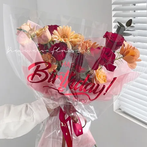 Happy Birthday Pattern Transparent Waterproof Cellophane Flower Wrapping Paper OPP Material Floral Bouquet Packaging DIY Supplies