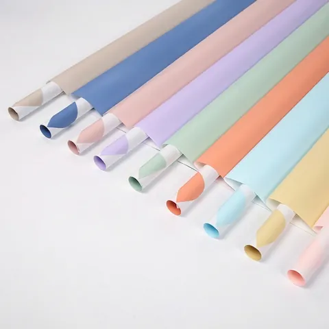 Papel de Regalo Floral Bicolor de Doble Cara Impermeable Colores Frescos de Verano Material de Envoltura de Regalo de Ramo de Plástico Suministros de Arte Floral