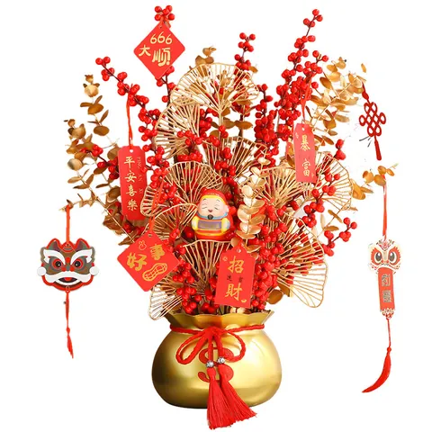 Artificial Red Holly Berries Branch For New Year Decor Plastic Foam Fake Flower Pomegranate Stem Home Wedding Party Festive Ornament