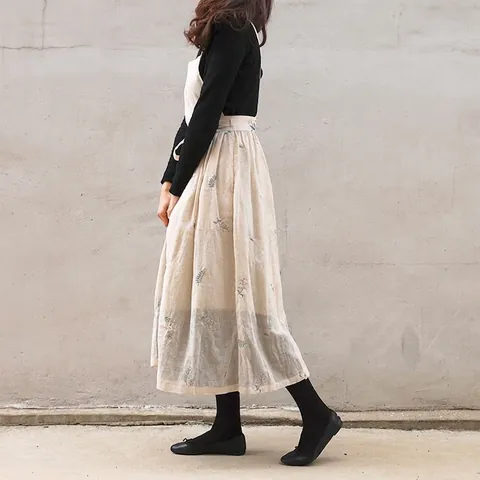 French Pastoral Cotton Linen Apron Retro Floral Embroidered Florist Workwear Simple Fresh Home Cooking Cross Back Pinafore for Women