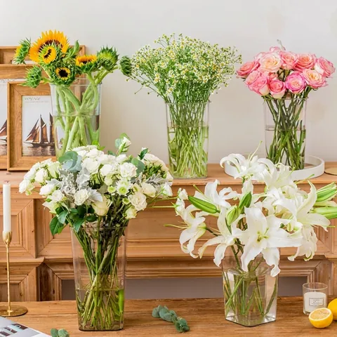 Acrylic Transparent Flower Bucket Shatterproof Clear Vase For Florist Display Home Decor Large Square Round Flower Container