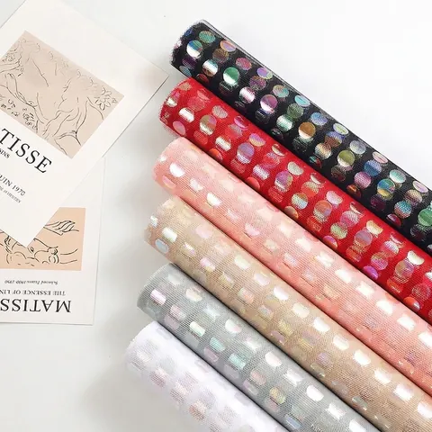 Iridescent Polka Dot Mesh Tulle Roll Flower Bouquet Wrapping Paper Iridescent Hot Stamping Design Flower Packaging Materials For Wedding Birthday Gift Decoration