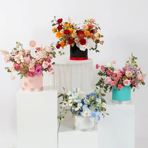 Round Flower Hugging Bucket Starry Sky Gift Box Glitter DIY Floral Packaging Boxes For Valentine's Day Wedding Party