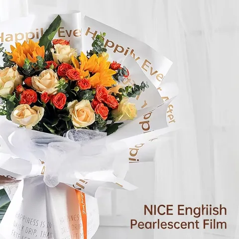 Waterproof Pearl Film Flower Wrapping Paper Gold Black English Letter Printed DIY Bouquet Gift Wrap Paper Material Supplies