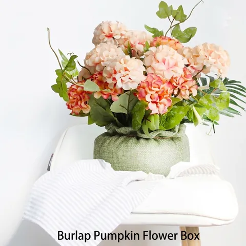 Caja de Flores de Lino con Forma de Calabaza Cesta de Arreglo Floral Impermeable Con Cordón para Boda Fiesta Hogar Regalo