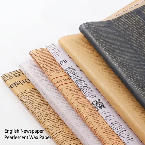 Vintage English Newspaper Style Waxed Tissue Paper For Flower Bouquet Wrapping Gift Packaging Retro Diy Art Craft Material Decorative Lining