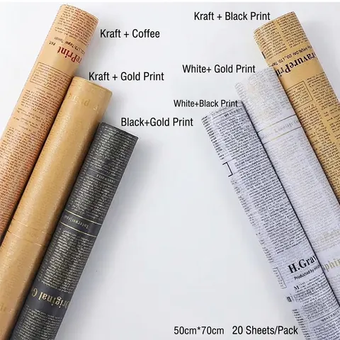Vintage English Newspaper Style Waxed Tissue Paper For Flower Bouquet Wrapping Gift Packaging Retro Diy Art Craft Material Decorative Lining