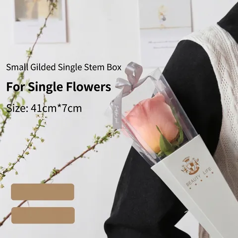 Creative Single Rose Packaging Box Valentine's Day Bronzing Flower Gift Box PET Paper Flower Shop Wrapping Materials