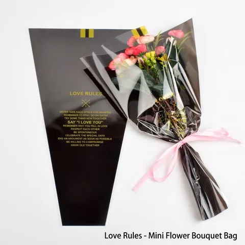 Love Rules Printed Flower Bouquet Packaging Bags Waterproof Opp Film Trapezoid Flower Wrapping Supplies For Valentine's Day Gift