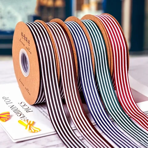Vertical Stripe Grosgrain Ribbon Ribbed Woven Fabric Tape For Gift Wrapping Flower Packaging DIY Baking Wedding Party Decoration