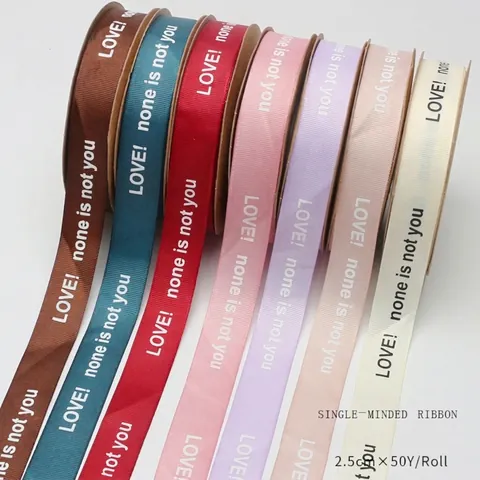 Polyester Grosgrain Ribbon With English LOVE Print For Flower Bouquet Gift Wrapping DIY Crafts Party Wedding Decoration