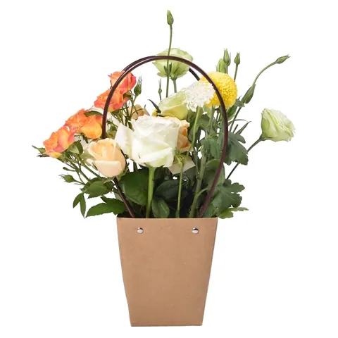 Waterproof Kraft Paper Flower Packaging Handbag High-End Trapezoidal Rectangular Gift Bag For Mother's Day Flower Shop Bag