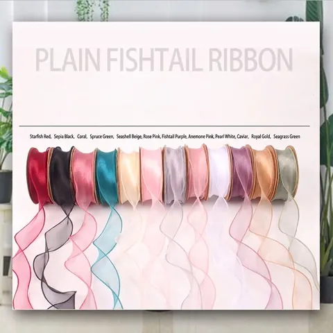 Korean Style Plain Fishtail Gauze Ribbon Wavy Edge Semi Transparent Chiffon Organza Ribbon For Flower Wrapping Gift Decoration DIY Crafts