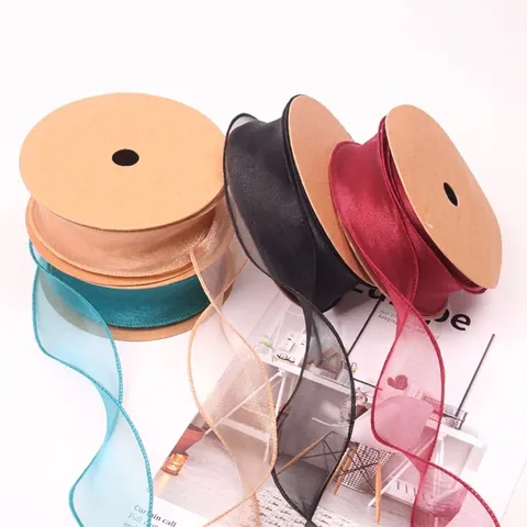 Korean Style Plain Fishtail Gauze Ribbon Wavy Edge Semi Transparent Chiffon Organza Ribbon For Flower Wrapping Gift Decoration DIY Crafts