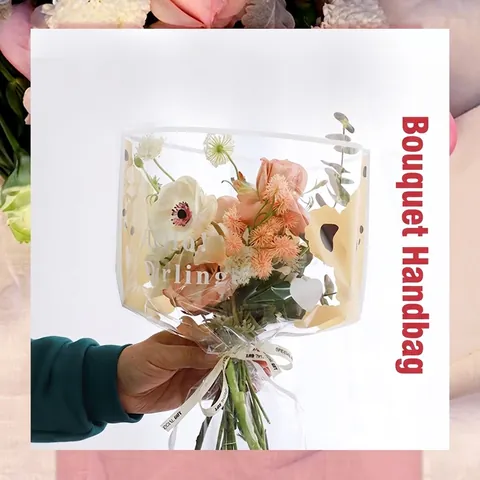 Transparent OPP Plastic Bouquet Packaging Bag With Cartoon Bear Pattern Letter Print Flower Gift Wrap For Party Wedding