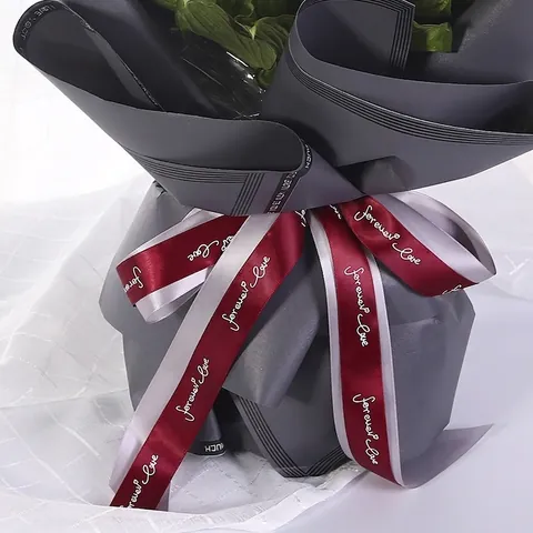Κορδέλα Σατέν από Πολυεστέρα με Τύπωμα Forever Love για Συσκευασία Μπουκέτου Λουλουδιών DIY Χειροτεχνία Διακόσμηση Γάμου
