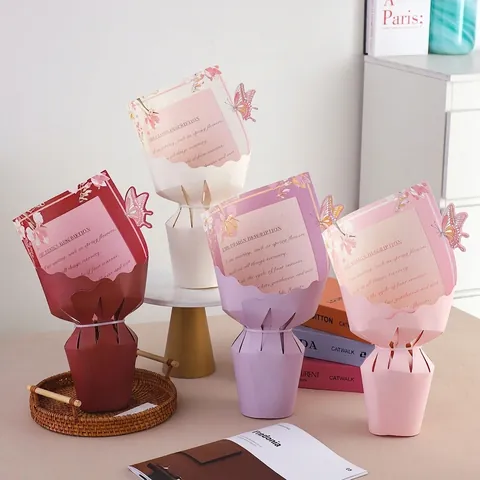 Integrated Flower Bouquet Wrapping Paper Laminated White Cardboard Shaping Sheet DIY Floral Packaging With Butterfly Pattern