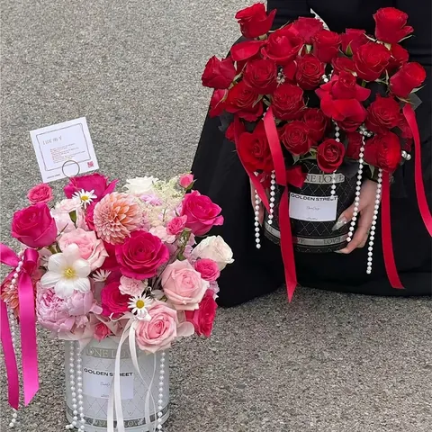 Scatola Imballaggio Fiori Tonda Trama a Traliccio Hug Bucket Cartone Bianco Scatola Regalo Rosa Romantica per Matrimonio Festa