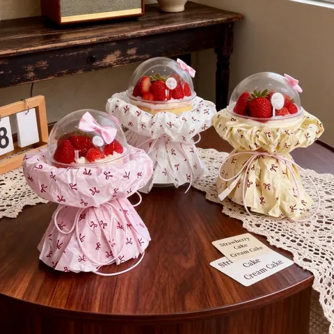 DIY Cake Bobo Cup Bouquet Packaging Material Kit Handmade Gift Wrapping Decor With Ribbon For Friends Birthday Party