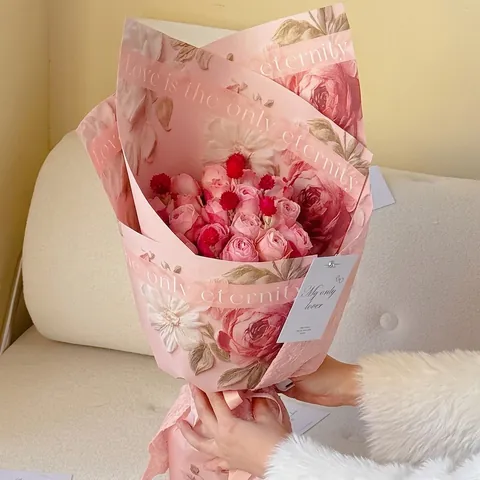 Papier d'Emballage Fleurs Roses en Relief Vintage Love Eternity Papier Décoratif Bouquet Floral Matériel de Fleuriste Fond