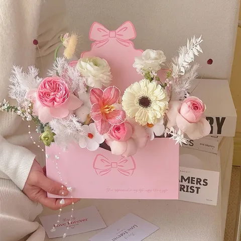 Creative Envelope Flower Box Cardboard DIY Floral Arrangement Packaging Box For Wedding Valentine Birthday Gift Decor