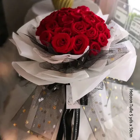 Papier d'Emballage de Fleurs en Fil de Maille de Bronzage à Pois de Style Hepburn Matériel d'Emballage de Cadeau de Bouquet Tulle Transparent Élégant pour la Décoration Florale de Fête de Mariage DIY