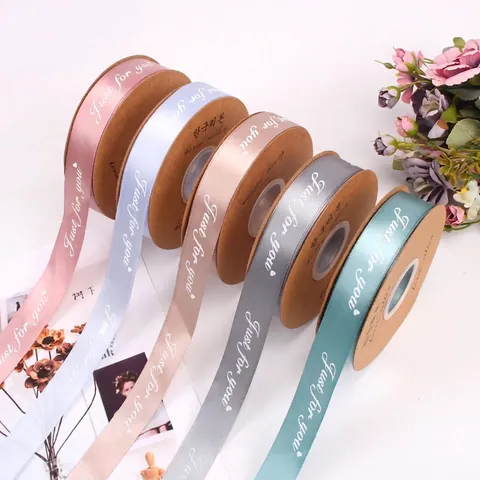 Just For You Letter Printed Satin Ribbon For Gift Wrapping Bouquet Cake Decoration DIY Polyester Decorative Craft Ribbon