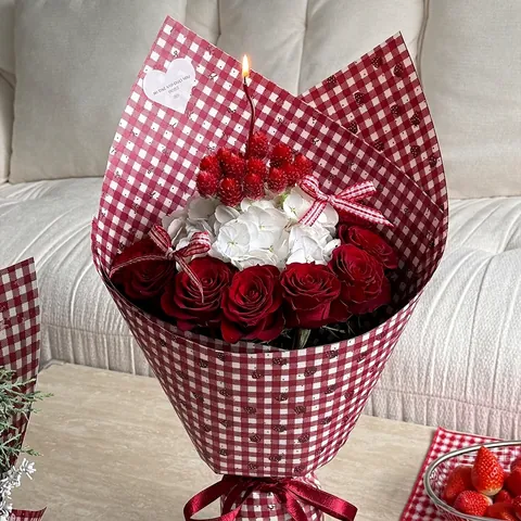 Vintage Rot Weiß Kariertes Geschenkpapier Bedrucktes Weißes Kraft Gingham Blumenverpackung für Weihnachten Hochzeit DIY Handwerk