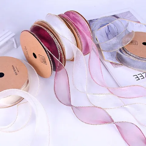 Gold Edge Fishtail Mesh Ribbon Elegant Wave Edge Ribbon For Flower Bouquet Gift Box Packaging Wedding Party Decoration