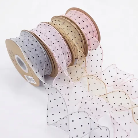 Korean Style Polka Dot Chiffon Gauze Ribbon Wavy Fishtail Edge Silk Ribbon For Flower Bouquet Gift Wrapping Wedding Party DIY