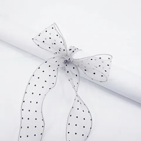 Korean Style Polka Dot Chiffon Gauze Ribbon Wavy Fishtail Edge Silk Ribbon For Flower Bouquet Gift Wrapping Wedding Party DIY