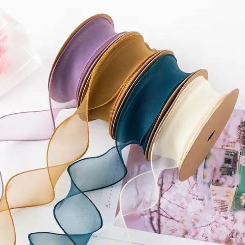Chiffon Visstaart Lint Voor Bloemenverpakking Effen Kleur Koreaanse Stijl Decoratieve Garen Voor Cadeauverpakking Boeket Benodigdheden