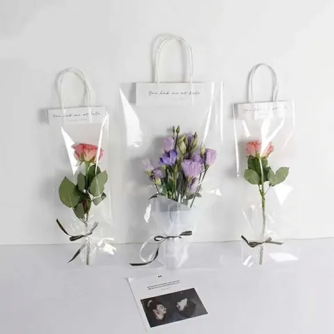 Bolsa de PVC Transparente para Ramo de Flores con Asa Impermeable Bolsa de Embalaje de Regalo para San Valentín Boda Fiesta