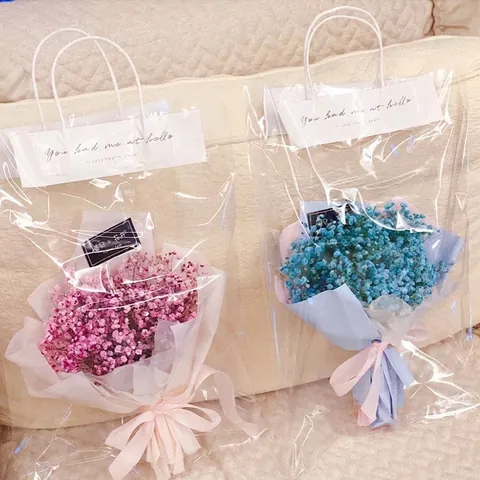 Bolsa de PVC Transparente para Ramo de Flores con Asa Impermeable Bolsa de Embalaje de Regalo para San Valentín Boda Fiesta