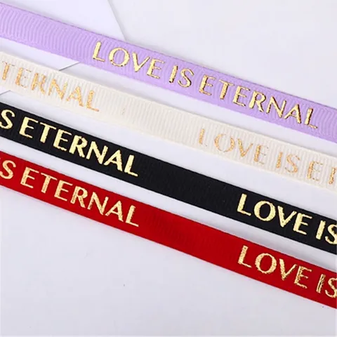 Love Is Eternal Gold Stamped Grosgrain Ribbon For Gift Wrapping Floral Decoration Baking Cake Box Decorating Polyester Ribbons