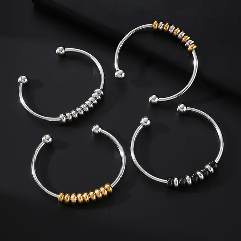 Bracciale Rigido Aperto Elastico in Acciaio Inossidabile Per Donna Uomo Perle da Abaco Bracciale Flessibile Antistress Gioielli Minimalisti Regalo