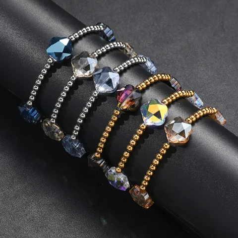 Fashion Stainless Steel Beaded Bracelet Star Plum Blossom Faceted Glass Crystal Bracelet For Women Men Unisex Trendy Jewelry