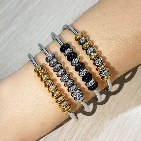 Bracciale Rigido Aperto Elastico in Acciaio Inossidabile Per Donna Uomo Perle da Abaco Bracciale Flessibile Antistress Gioielli Minimalisti Regalo